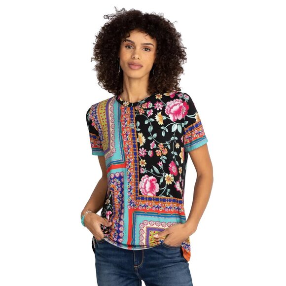 Johnny Was Lookout Favorite Swing Tee Shirt Crew Neck Blouse Floral Black Top NW - Picture 1 of 8